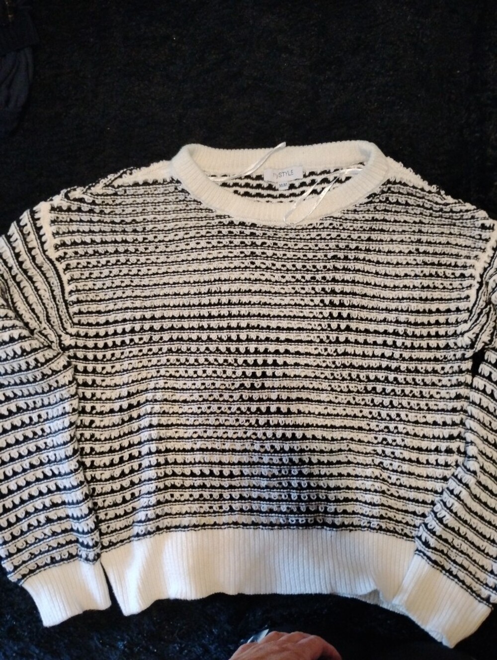 Textured Black and White Knit Sweater - Women